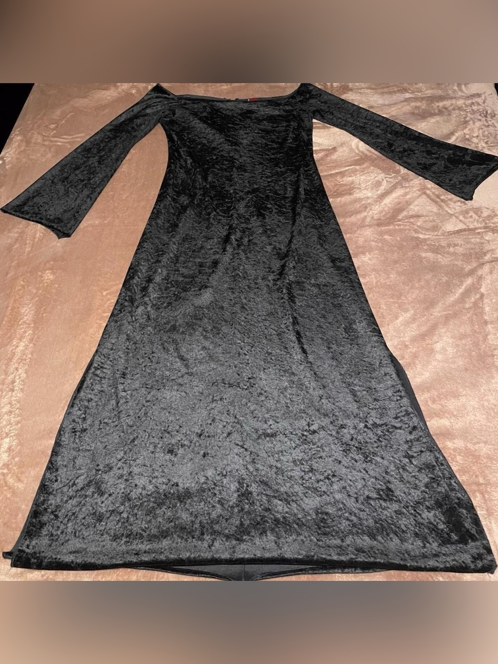 Vintage 90s Tripp NYC Romantic Goth Black Velvety Maxi Dress with Bell Sleeves